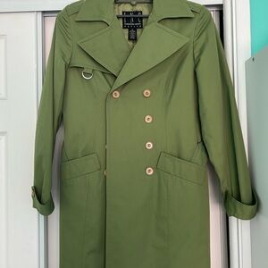 INC International Concepts Green Trench Coat with Notched Lapels